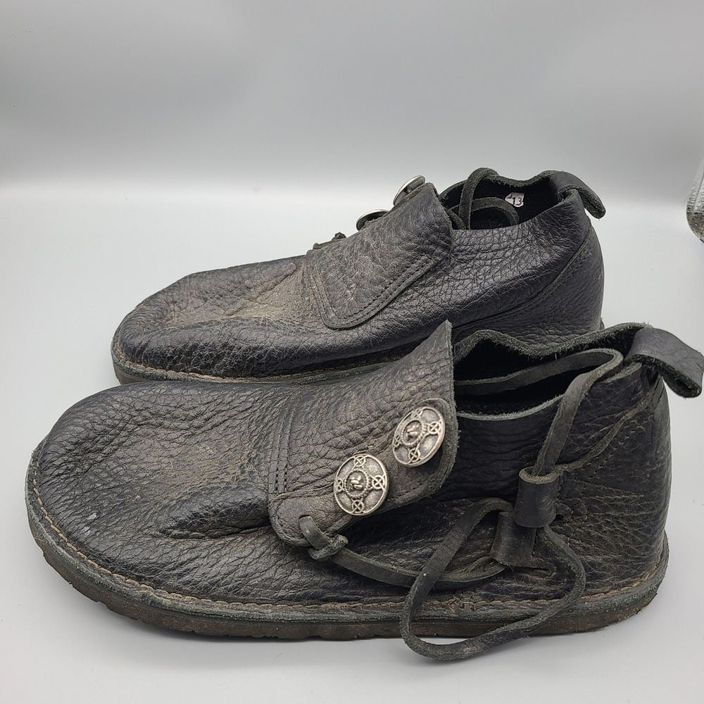 Nativearth Renaissance Black Leather Two Button Gypsy  Shoes Vibram Sole Mens 13